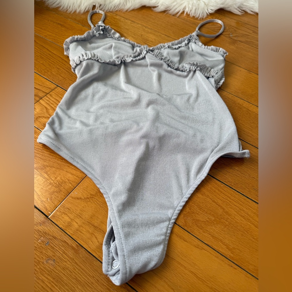 Gray Ruffled Bodysuit - Picture 5 of 5